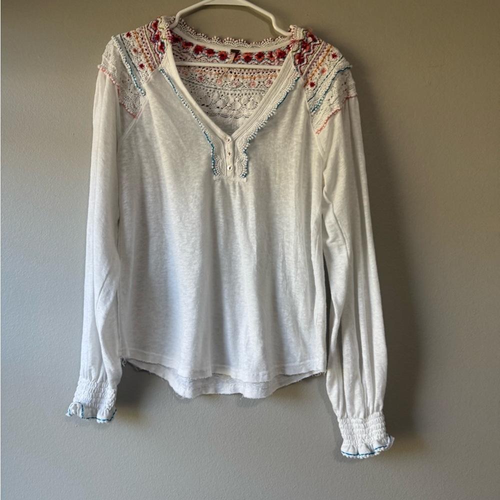 Free People Siesta Fiesta embroidered light tunic top in white Cream Blouse S - Picture 2 of 7